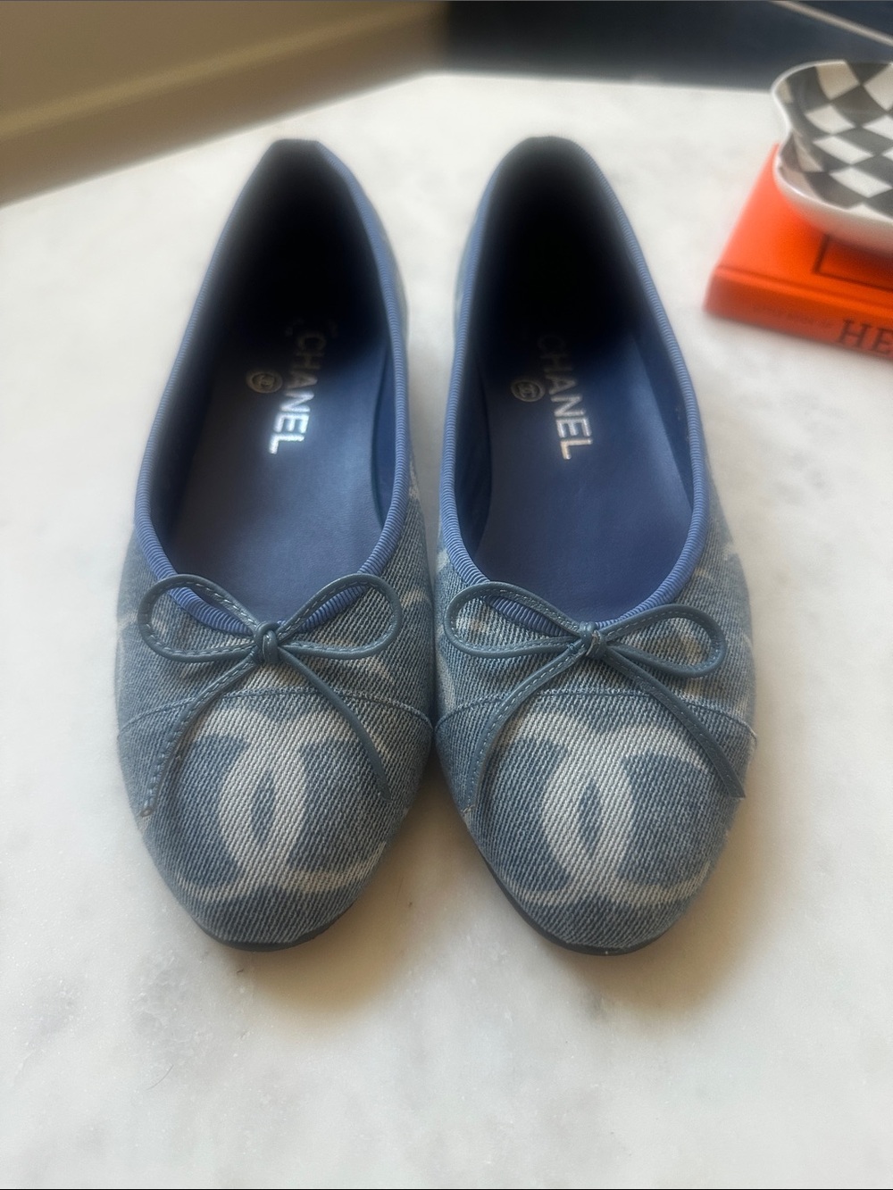 CHANEL Denim CC Logo Light Blue Ballet Flats